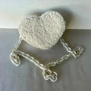 NEW: Teddy Heart Bag Little Girls White Heart Purse: Teddy Bear Fabric
